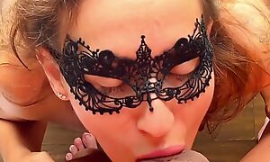 A Teen Girl roughly mask Sucks dick, Cums first of all face sperm, SeaView Room, POV Blowjob Cumshot