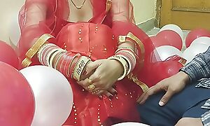 First night of a newly married Desi beautiful hot wife fucked by skimp with reference to hindi