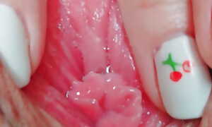 Close-up pussy play, enormous clit