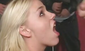 Sexy Blonde Dreamboat Drops to Her Knees with an increment of Blows a Room Replete Weirdos