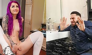 Purple-haired teen forth natural tits seduced prideful handyman