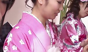 Three beautiful Japanese girls have a go sex with their classmates