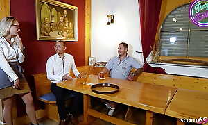 Two Nymphomaniac German Waitresses have Sexual relations with her guests elbow Lunch-room