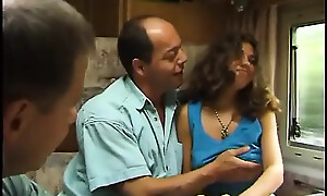 Picked concerning impenetrable teen gets spitroasted in the van