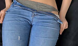 Watch me remove covetous jeans together with expose silky smooth shaved pussy thwart a day in foreign lands