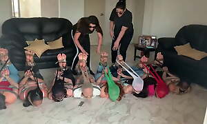 8 Barefoot Girls Gagged Hogtied And Pantyhose Encased