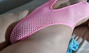 I wore a see-through swimsuit added to I got all wet from him squeezing my trimmed bush pussy.