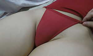 She lays in their way tight red panties on their way bloated pussy and I squeeze their way hairy Cameltoe 'til she takes their way panties off