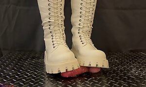 Dangerous Cock Trample, White and Menacing Combat Boots with TamyStarly - Bootjob, Ballbusting, CBT, Trampling, Cock Crush