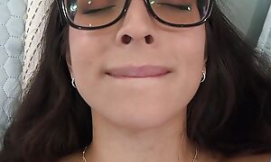 Inferior babe Madison Wilde in glasses getting her pussy eaten and sucking cock POV