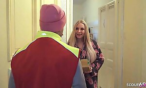 German Teen Coupling talk postman fro Fuck his Girlfriend while he watch