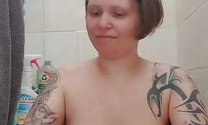 Morning shower show Lardy big natural tits Breast massage in bathtub