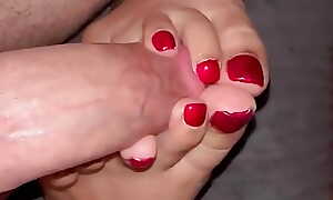 Red nails Toejob tease