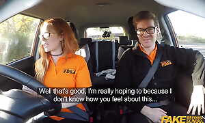 Fake Driving Instructor fucks his cute ginger teen student in someone's skin car with the addition of gives her a creampie