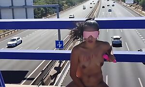 Frying Slut Naked beyond everything the Highway Bridge, Masturbating