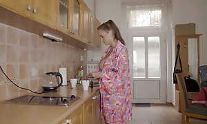 Busty Jennifer Denude in the Kitchen